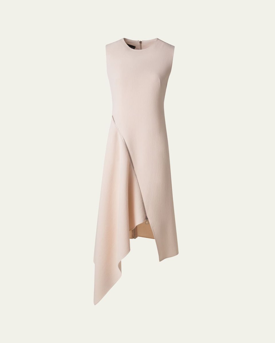 High-Low Zip Wool Crepe Midi Dress